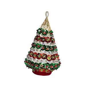 Vintage Push Pin Christmas Tree Handmade Decor Green Red White